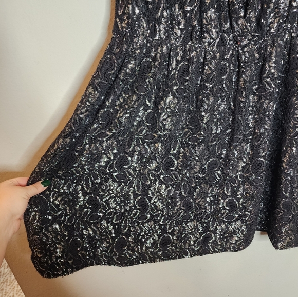 NWT NY Collection Silver Metallic Black Lace Stretch Sleeveless Mini Dress XL - Picture 12 of 16